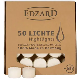 EDZARD 50 Teelichter, weiß (ø 38 mm, 8 Stunden Brenndauer) aus Paraffin, ohne Duft - Nightlights, Teelichte für Teelichtglas, ideal für die Dauerkerze Cornelius von Edzard