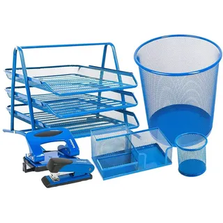 Leviatan 1410 Schreibtischset Schreibtisch Organizer Ordnungssystem Tisch Organizer Metall Stifteköcher Multifunktions Heftgerät Locher Büroorganizer Marineblau