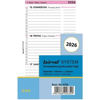 Bind Kalendereinlage 2026, Mini (7,9 x 12,5 cm)