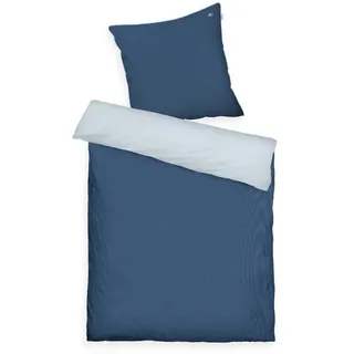 Tom Tailor Satin-Bettwäsche, 80x80 cm + 135x200 cm, 100% Baumwolle, mit Paspel und Logo-Stickerei, mit Reißverschluss, FINE Stripes Dunkelblau, Hellblau (Dark Navy & Sky Blue)