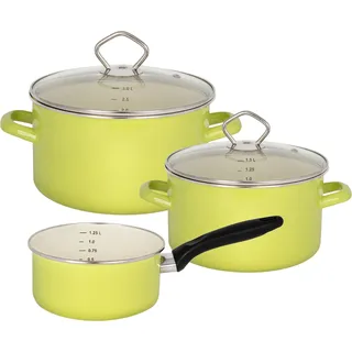 Topf-Set KRÜGER "Emaille Topfset Juist", grün, Töpfe, Topf-Set, mit Literskala, schnitt- & kratzfest, spülmaschinengeeignet