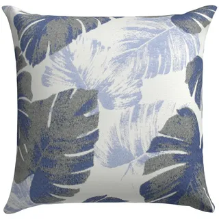 Outdoor-Kissen , Blau, Weiß , Textil , Blätter , Füllung: Polyurethan (PUR),Polyurethan (Pur) , quadratisch , 48x48 cm , pflegeleicht, hochwertige Qualität, formstabil, langlebig, für den Außenbereich geeignet, UV-beständig, wetterfest, Wendekissen , Gartenmöbel, Gartenpolster & Auflagen, Gartenkissen