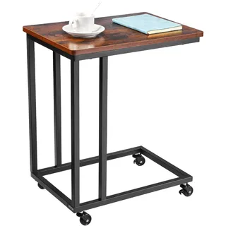 Vevor Beistelltisch Kaffeetisch mit Metallrahmen rollbar, C-förmiger Couchtisch für Wohnzimmer Schlafzimmer Büro 500 x 350 x 605 mm TV-Tablett, Wohzimmertisch Sofatisch Braun und Schwarz
