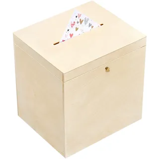 Creative Deco Kartenbox Hochzeit Holzkiste mit Deckel | 29 x 25 x 30 cm | Geldgeschenke Holzbox mit Schlitz, Schloss und Schlüssel Geschenkkarten Box Geldbox Briefbox Kasten | Lagerung Spendenbox