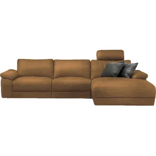 KAWOLA Sofa LOLA Ecksofa XL Stoff cognac mit motorischer Relaxfunktion Recamiere rechts - Braun