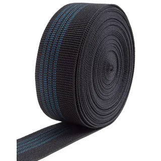 IPEA Gurt für Sofa, Stuhl, Polster, Sessel – 10 Meter Länge – Elastiches Gummiband Gurtband mit 4 Streifen – Zugband für Sitz, Rückenlehne Elastizität 40% – Breite 50 mm – Schwarz