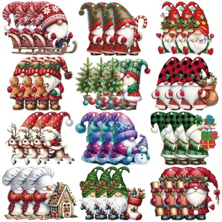 HTTDSLF 36 Stück Weihnachten Anhänger Wichtel Set, Weihnachtsdeko mit Schnur, Lustige Zwerge mit Weihnachtsmützen und Geschenke, für Baumschmuck Christbaum Dekoration Usw (3)