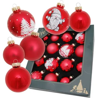 Weihnachtsbaumkugel KREBS GLAS LAUSCHA "Glaskugelsortiment, Wichtel im Winterwald, Ø ca. 5 cm / 6 cm / 6,7 cm", rot, Ø:6,7cm, Glas, Weihnachtsbaumkugeln, Weihnachtsbaumkugel, Weihnachtsdeko, Christbaumschmuck, Christbaumkugeln aus Glas