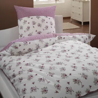 Dyckhoff Vera kariert/floral Lila 155 x 220 cm + 2 x 80 x 80 cm