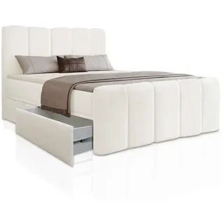 Juskys Boxspringbett Manitoba - Bouclé-Stoff - Creme