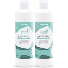 BactoDes - bWash Sportwaschmittel 2x 1L flüssig für Sportbekleidung gegen Schweiß - Probiotisches Flüssigwaschmittel mit Frischeduft - Sportwaschmittel ideal für Outdoor-, Sport- & Funktionskleidung