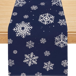 Weihnachtstischläufer, Winter-Tischläufer, Marineblau, Weihnachtsläufer für Tische, Schneeflocken, Weihnachtsläufer, Tischdekorationen, saisonaler Winterurlaub, Zuhause für Innenbereich,