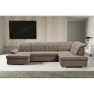 werk2 Wohnlandschaft »Kordula-New U-Form«, Sofa in U-Form mit Schlaffunktion & Bettkasten, Schlafcouch beige