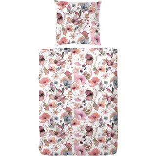 Primera Mako-Satin-Bettwäsche Viola floral rosa 135 x 200 cm + 80 x 80 cm