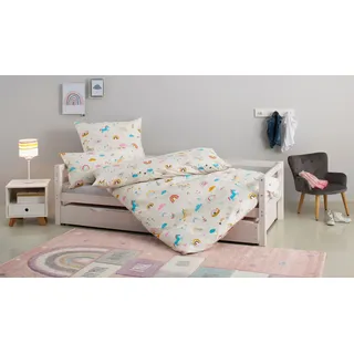 Lüttenhütt Kinderbettwäsche »CUDDLEE« 2 Stk. tlg. in vielen Designs: Dino,Einhorn,Weltraum,Baustelle,Herz,Trecker,Safari, blau