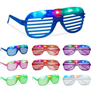 Relaxdays LED Brille, 10er Set, Partybrille Leuchtend, 3 Leuchtmodi, Fasching & Festival, Gitterbrille, Kunsstoff, bunt, Blau, Grün, Rot, Lila, Weiß, Rosa