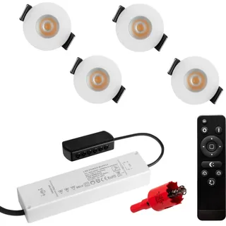 S-Polylight PREMIUM Mini LED- Einbauspots Warmweiss 3.000K, DIMMBAR, IP65, FUNK 3W LED Einbaustrahler Terrassenüberdachung, Terrassenbeleuchtung, Bad, Sauna, LED Spots mit Fernbedienung (WEISS, 4x LED-SET) - Weiß