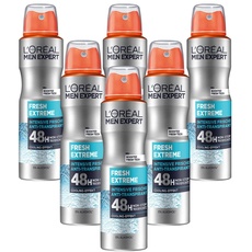 L'Oréal Men Expert Deo für Männer, Effektives Deospray mit integriertem Cooling-Effekt für bis zu 48 Stunden Frische, Fresh Extreme, 6 x 150 ml