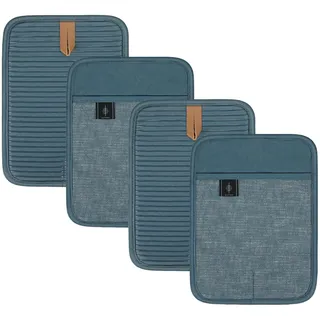 BONTHEE Topflappen Baumwolle Groß 4er Set Anti-rutsch Topflappen zum Kochen Backen Küchenzubehör - Blau