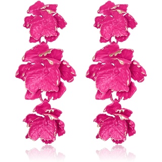 EVER FAITH Hot Pink Blume Statement Ohrringe, Vintage Boho Emaille Blume Tropfen baumeln Ohrringe für Sommer Strand Urlaub