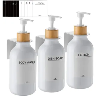 Seifenspender Wandbefestigung Ohne Bohren,3er Set 500ml Seifenspender Wand Schampoospender Dusche Spülmittelspender Shampoo Spender für Küche Bad (Weiß)