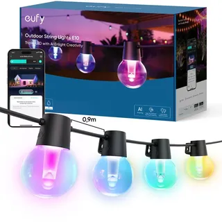 eufy Security Außen-Lichterkette E10, 29m mit 30 Smart RGBWW LEDs, Endlose AI-Lichtmodi für Feste, Feiern, IP65 Wasserdicht für Garten, Zaun, Balkon, Integration mit Kameras, Sprach- & App-Steuerung