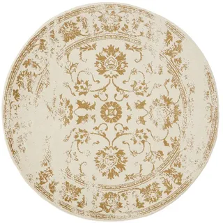 benuta Vintage-Teppich, Creme, Gelb, Kunststoff, Vintage, Orient Style - pflegeleicht, Teppiche ø 120 cm rund - Kunstfaser - Rund , im Style: