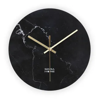 SensaHome Glas-Wanduhr 30 cm – minimalistisches Marmor-Design mit geräuschlosem Uhrwerk – Marble Thunder - Schwarz