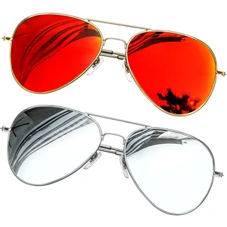 KANASTAL 2er Set Sonnenbrille Herren Damen Polarisiert | Groß, Klassische Retro Vintage, Verspiegelt, Metallrahmen, UV400 Schutz, Ultraleichter 16g, Anti Glare, Doppelsteg, Stylisch