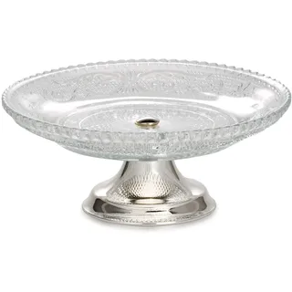 H.Bauer jun. Konfektschale Glas mit versilbertem Fuß - dekorative Servierschale Ø 15 cm, rund & verziert, stilvolle Glasschale für Süßigkeiten, Pralinen & Gebäck