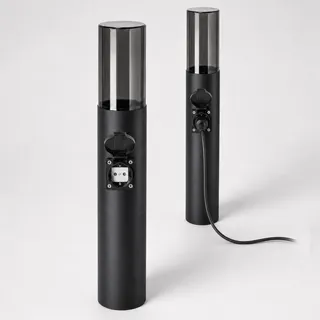SSC-LUXon VARDA Außen Wegeleuchte mit Steckdose E27 Standleuchte schwarz Höhe 50cm - Außenleuchte Stehlampe mit Strom Anschluss 230V - Schwarz