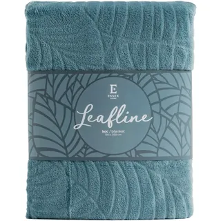 ESSEX - Kuscheldecke Leafline, 150 x 200 cm, Decke, 100% Polyester, Sofadecke, Blätter - Blau