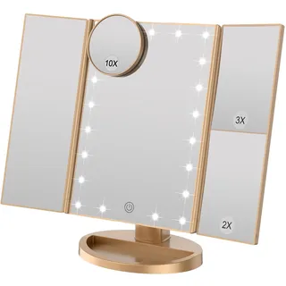 WEILY Schminkspiegel mit 2X/ 3X Vergrößerungund 21 LED Leuchten, Dual Power Supply Touchscreen Schalter (Golden), Gold