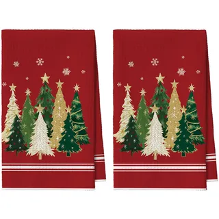 Artoid Mode Rot Bäume Sterne Schneeflocken Weihnachten Bar Küchentücher Geschirrtücher, 42x65 cm Mikrofaser Saugfähig Küchen Reinigung Deko 2er Set