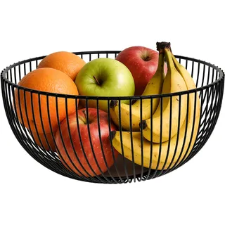 Agyo Obstkorb aus Metall, rund, schwarz, moderner Korb, 25 x 13 cm, minimalistisches Design für Küchentisch, solide Struktur aus lackiertem Stahl