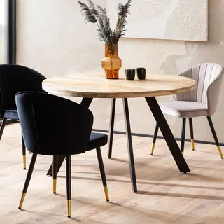 Esszimmertisch FineBuy Esstisch 120 cm Mango Holz Massiv Küchentisch Rund Modern - Braun