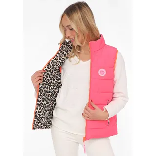 Wendeweste ZWILLINGSHERZ "Leo", Damen, Gr. M, beige (neon pink, beige), Steppware, Obermaterial: 100% Polyester, Basic hüftbedeckend, ohne Ausschnitt, Westen Wendeweste, beidseitig tragbar, Animal-Muster, Reißverschluss, Taschen, Stehkragen