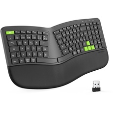 seenda Ergonomische Tastatur Kabellos, Funktastatur Aufladbar mit Handballenauflage, 2.4GHz Wireless Keyboard für Windows&Mac/PC,Laptop mit DE QWERTZ Layout, Schwarz