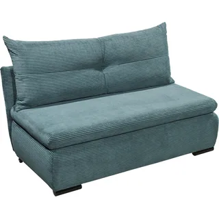 ed exciting design CHARLIE Bequemes Schlafsofa mit Bettkasten in Cord-Optik, Azur - Kompaktes Sofa mit Schlaffunktion - 153 x 75/90/92 x 83 cm (B/H/T)