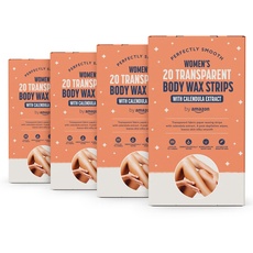 by Amazon Body Transparente Wachsstreifen mit Calendula-Extrakt und 4 x Post-Depilations-Tüchern, 20 Stück, 4er-Pack