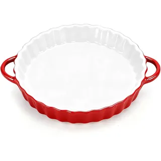 IIRC Tarteform Keramik mit Griffen, 26 x 21 x 5 cm Auflaufform Rund, Backform Keramik für Quiche, Tartes (Rot)