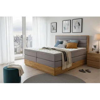 Boxspringbett HOME AFFAIRE "Evelina, Doppelbett, Polsterbett, Komfortbett, 160 & 180 cm", grau, B:164cm L:210cm, 94% PES, 6% Nylon, Komplettbetten, Boxspringbett, inkl. 6 cm Topper, zwei Bettkästen, Taschen-Federkernmatratze in H3