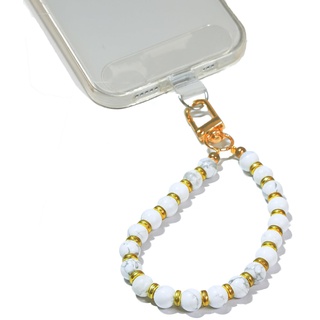 AMAYO - Naturstein Handykette Universal, Handyanhänger, Handy Perlen Schlüsselband, Handschlaufe, Armband, Handyband, kompatibel mit jedem Handy, Smartphone und Handy Hülle (Weiss Howlite)