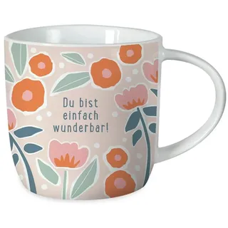 Grafik-Werkstatt Kaffeetasse mit Spruch 300 ml Porzellan Tasse Du bist einfach wunderbar, Weiß