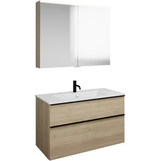 burgbad Eqio Set, bestehend aus Spiegelschrank, Keramik-Waschtisch Slim und Waschtischunterschrank, Breite 1020mm, SHCP102F3180C0001G0252, Farbe: Dunkelgrau Matt / Dunkelgrau Matt, Griffleiste Schwarz