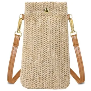 Aucuu Handytasche Zum Umhängen Damen, Strohtaschen Damen Frauen,Stroh Umhängetasche, Umhängetasche Damen, Strohtasche klein Strandtasche mit Schnalle, Crossbody Strand Tasche für Reisen Urlaub Strand