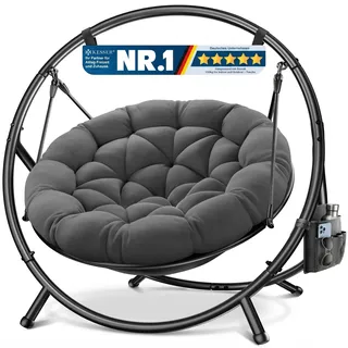 KESSER® Hängesessel mit Gestell Bali Hängeschaukel Hängestuhl bis 150kg für Indoor und Outdoor + Kissen & Seitentasche Hängekorb Stahlgestell & Schaumstoff Sitzpolster