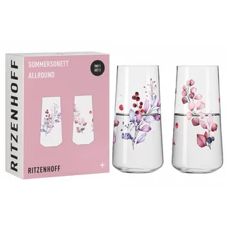 Ritzenhoff & Breker RITZENHOFF Universalglas Set - Serie Sommersonett - 2 Stück mit Beerenmotiv - Made in Germany, Pink, Rot, Lila