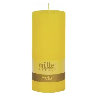 Müller Kerzen Polar Stumpenkerze 160/68mm, Raureif-Effekt, Qualitativ hochwertige Kerze für ein langanhaltend schönes Ambiente, 1 Packung = 4 Stück, gelb
