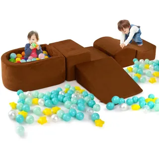 Fantask COSTWAY 5 TLG. Schaumstoffbausteine, Riesenbausteine mit Bällebad, Großbausteine zum Toben&Klettern, Kletterblöcke Softbausteine, Ohne Spielbälle -